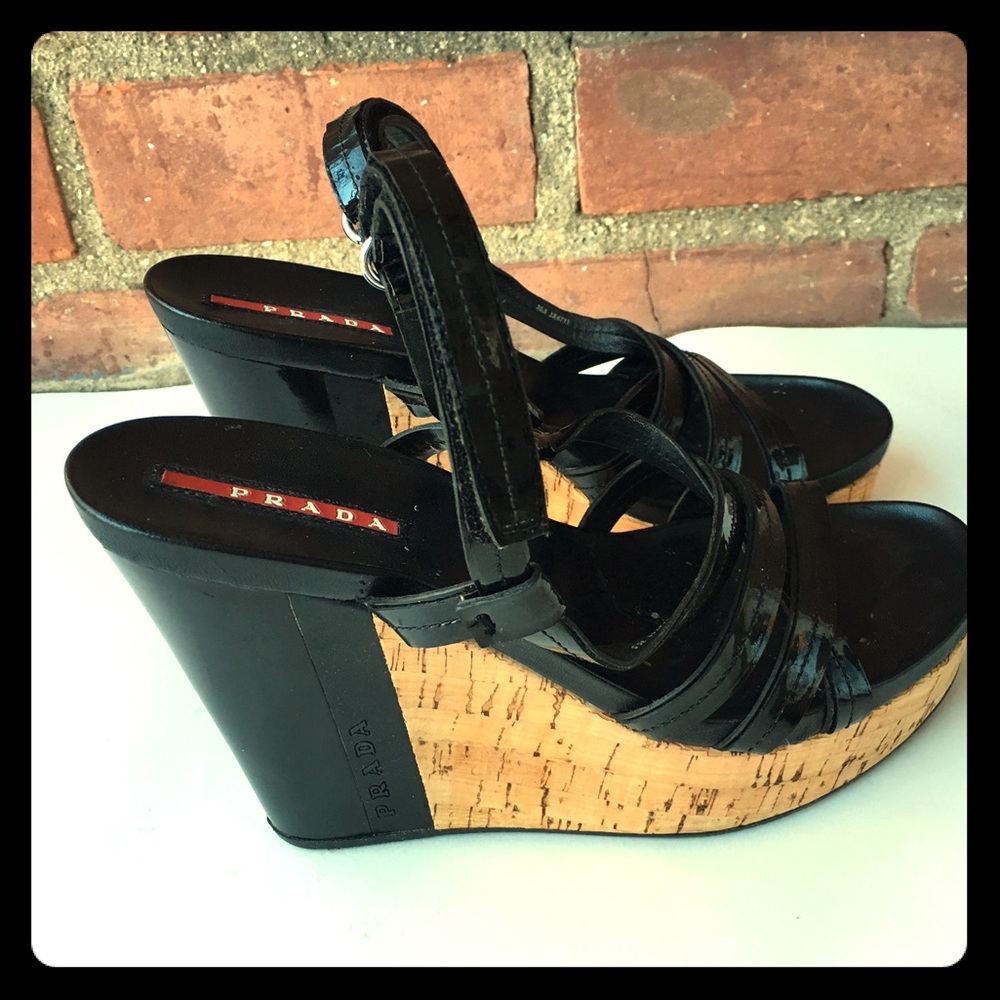 Fabulous ♥️ Prada Black lPatent Leather Wedges❗️